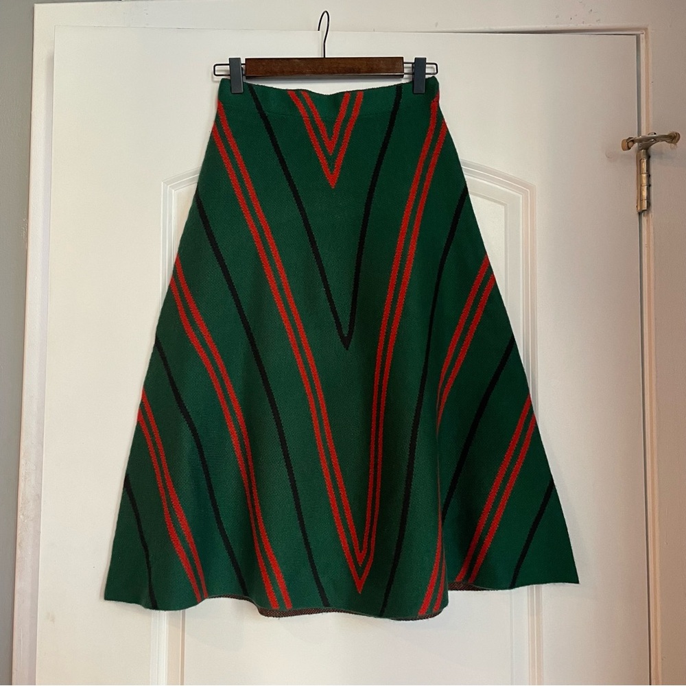 Green and Red Striped Vintage A-Line Skirt